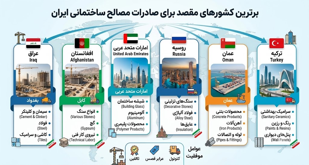 بهترین کشورها برای صادرات مصالح ساختمانی ایران بهترین کشورها برای صادرات مصالح ساختمانی ایران